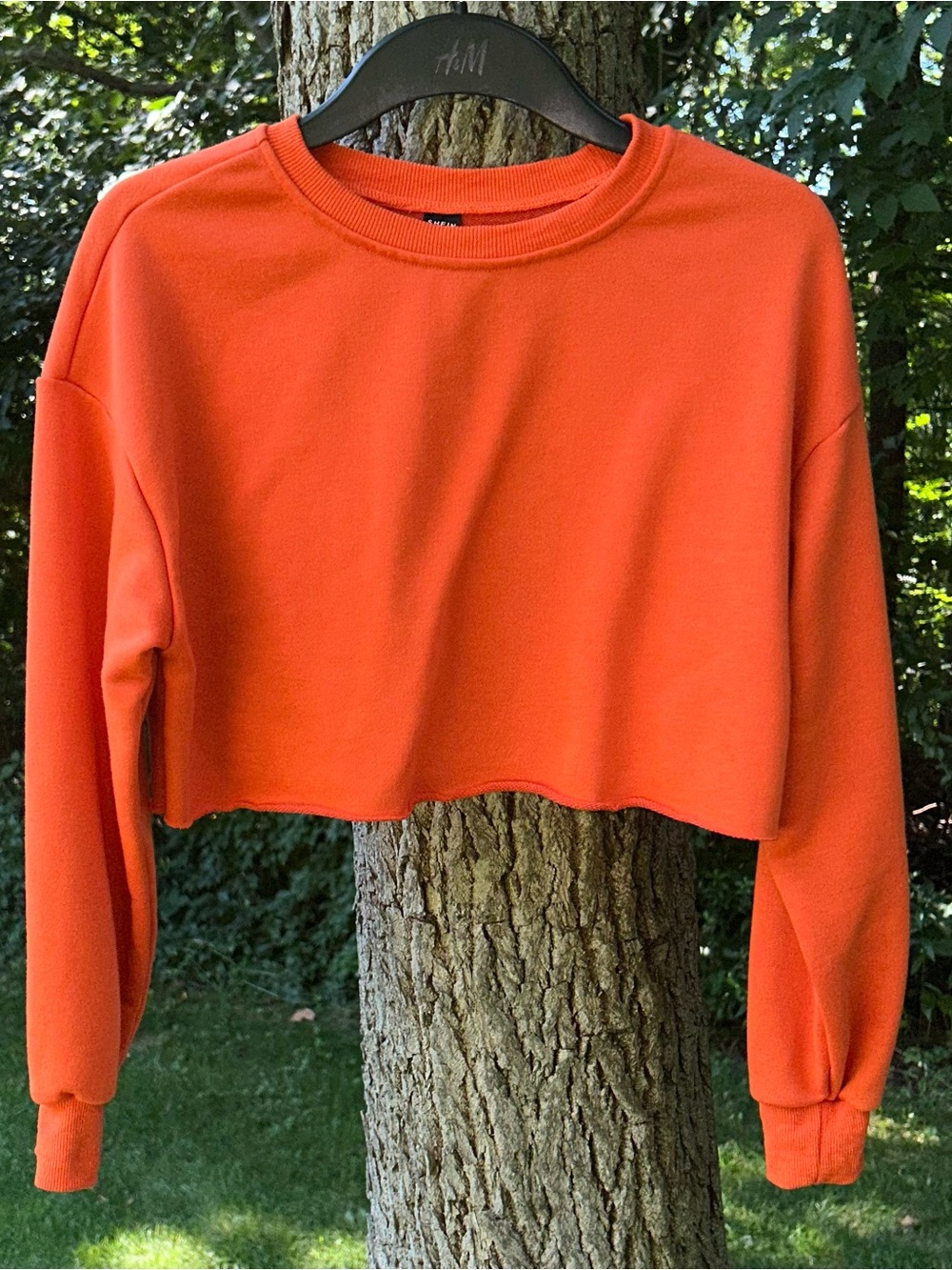 SHEIN Orange Raw Hem Crewneck Pullover Cropped Sweatshirt